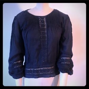 LoveShackFancy Cotton Peasant Navy Blouse XS